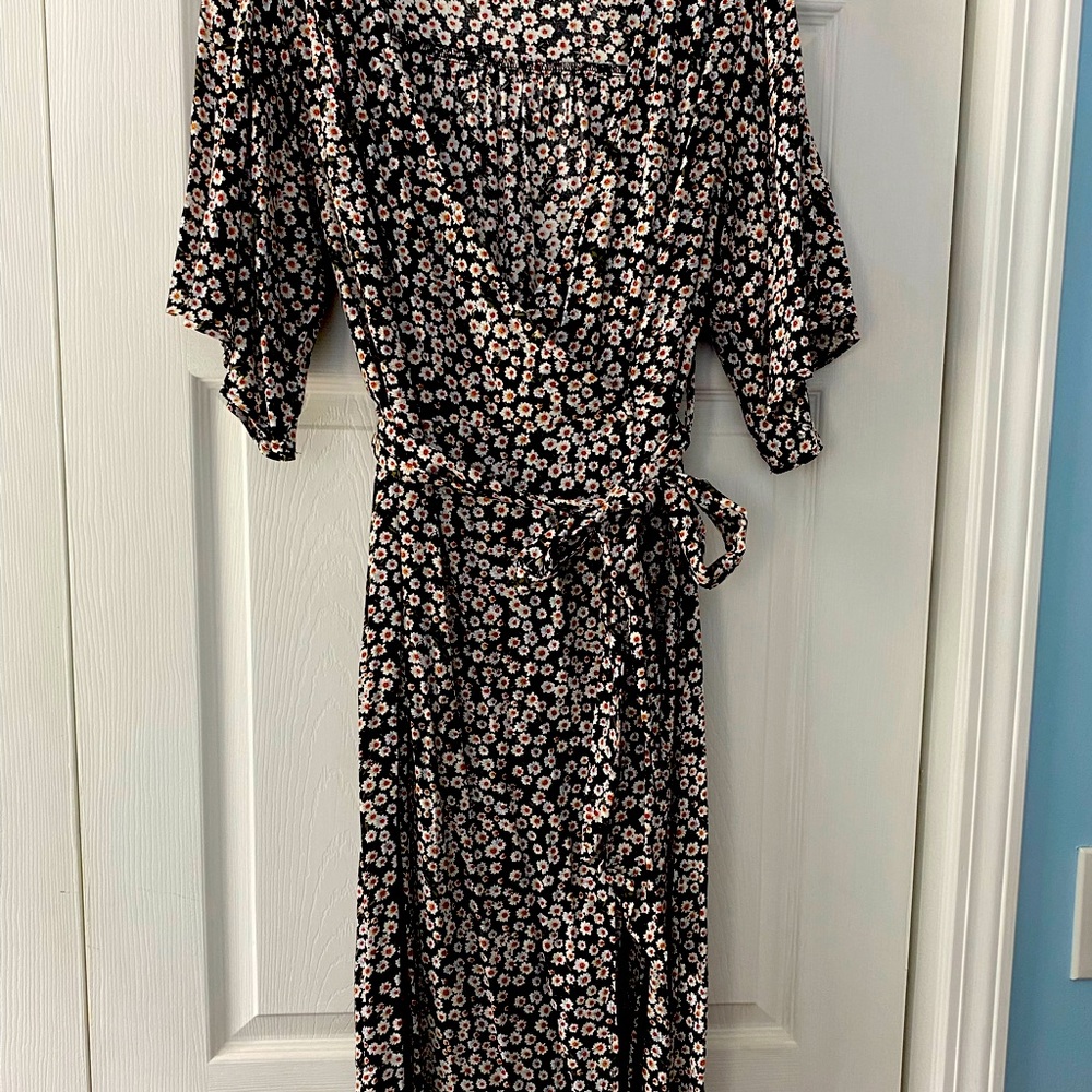 Black Flowered Wrap Dress